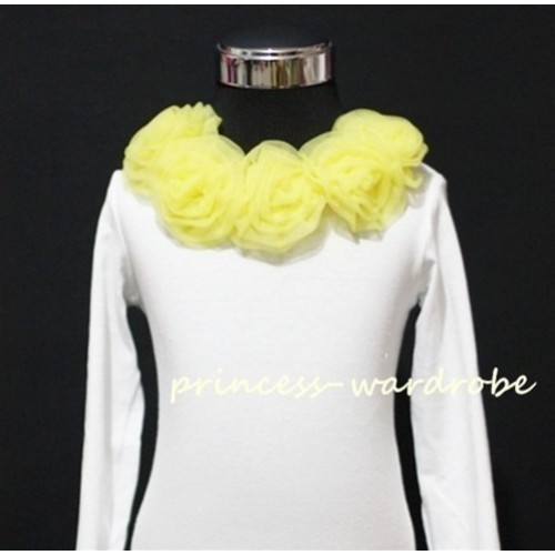 White Long Sleeves Tops with Yellow Rosettes T28 