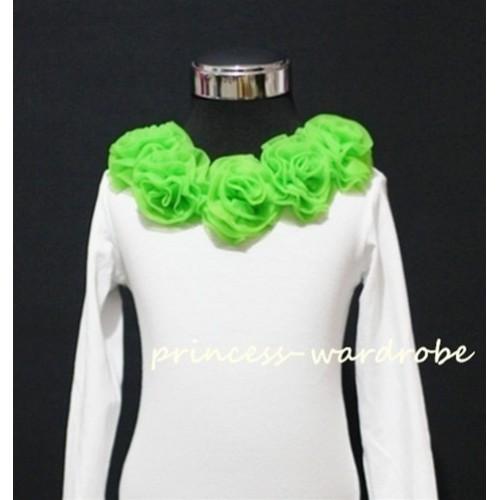 White Long Sleeves Tops with Dark Green Rosettes T29 