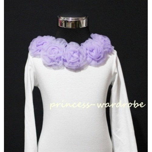 White Long Sleeves Tops with Light Purple Rosettes T35 