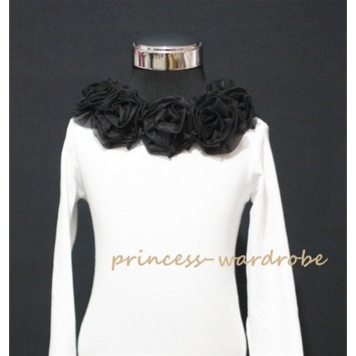 White Long Sleeves Tops with Black Rosettes T37 