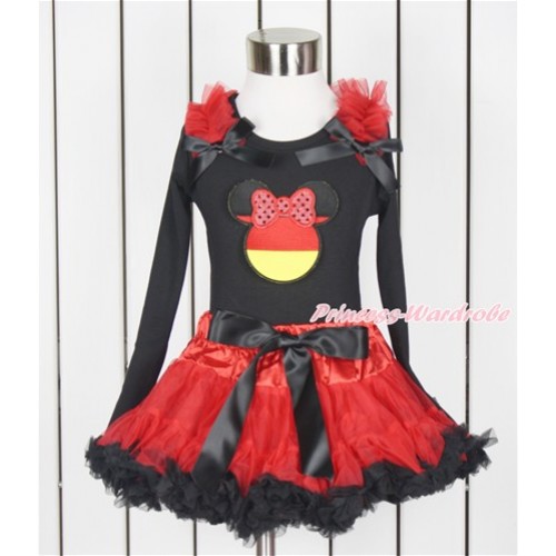 World Cup Black Long Sleeve Top with Red Ruffles & Black Bow with Sparkle Red Germany Minnie Print with Red Black Pettiskirt MW435 