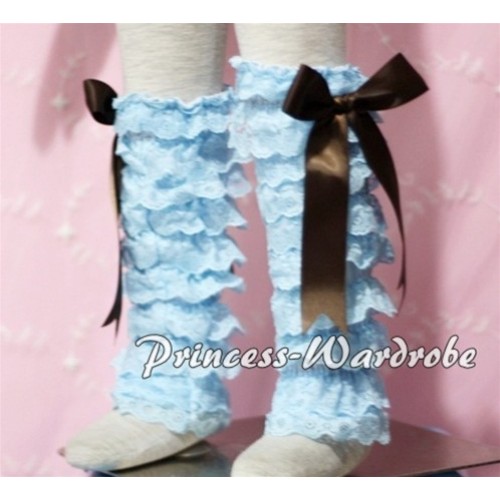 Baby Light Blue Lace Leg Warmers Leggings with Brown Ribbon LG95 