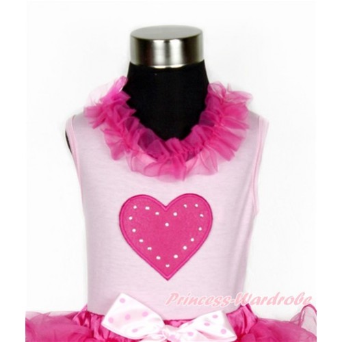 Valentine's Day Light Pink Tank Tops with Hot Pink Lacing with Hot Pink Heart Print TP65 