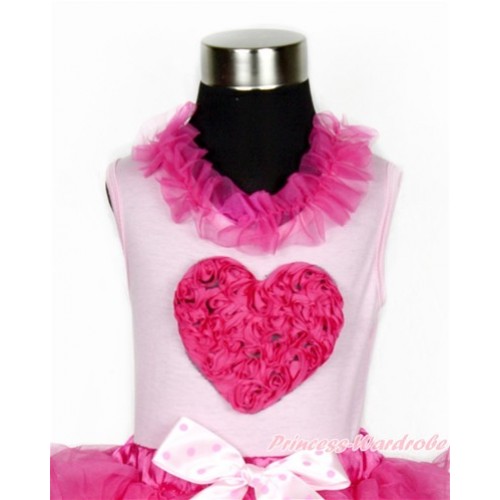 Valentine's Day Light Pink Tank Tops with Hot Pink Lacing with Hot Pink Rosettes Heart Print TP66 