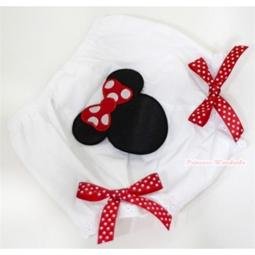 White Bloomer With Minnie Print & Red White Polka Dots Bow BL73 