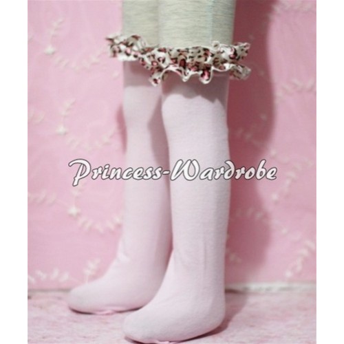 Light Pink Cotton Stocking with Light Pink Leopard Ruffles SK13 