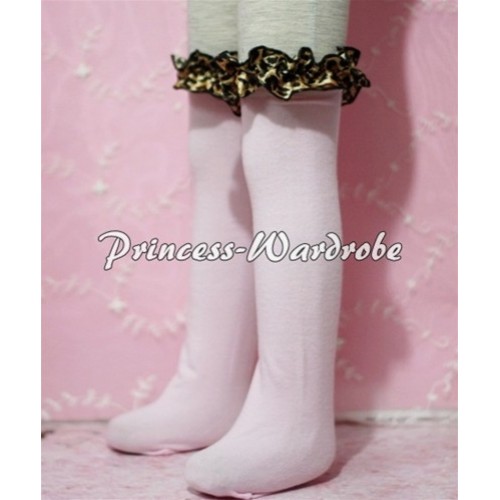 Light Pink Cotton Stocking with Leopard Ruffles SK14 