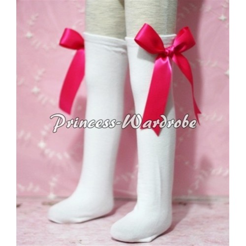 Whtie Cotton Stocking with Hot Pink Ribbon SK1 