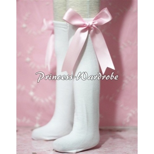 Whtie Cotton Stocking with Light Pink Ribbon P003925 