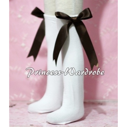 Whtie Cotton Stocking with Brown Ribbon SK19 