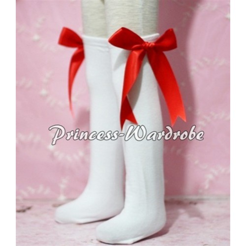 Whtie Cotton Stocking with Red Ribbon SK23 