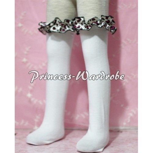 White Cotton Stocking with Purple Leopard Ruffles SK42 