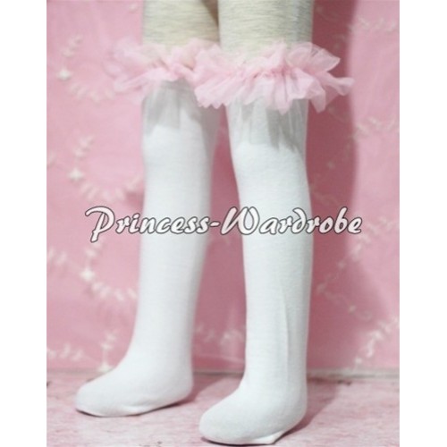White Cotton Stocking with Light Pink Ruffles SK28 