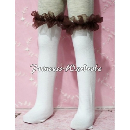 White Cotton Stocking with Brown Ruffles SK29 