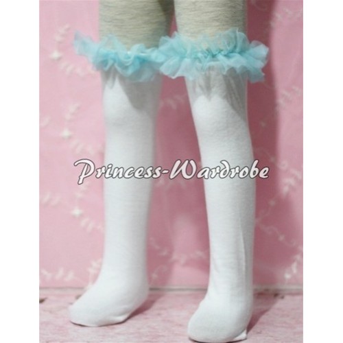 White Cotton Stocking with Light Blue Ruffles SK31 