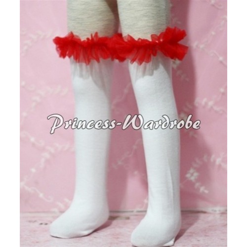 White Cotton Stocking with Red Ruffles SK32 