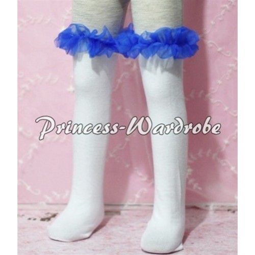 White Cotton Stocking with Royal Blue Ruffles SK36 