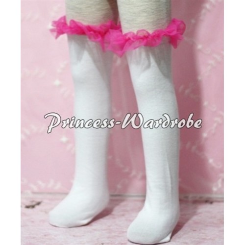 White Cotton Stocking with Hot Pink Ruffles SK37 