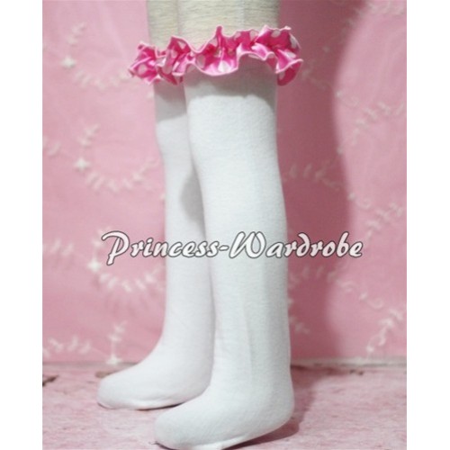 White Cotton Stocking with Hot Pink Dot Ruffles SK39 