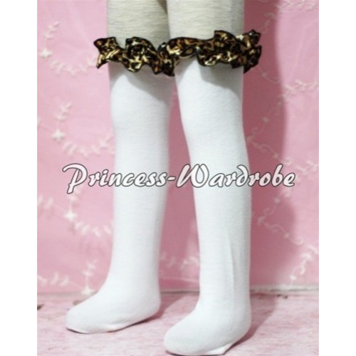 White Cotton Stocking with Leopard Ruffles SK41 