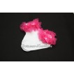 Plain Style Pure White Socks with Hot Pink Ruffles and Bow H207 