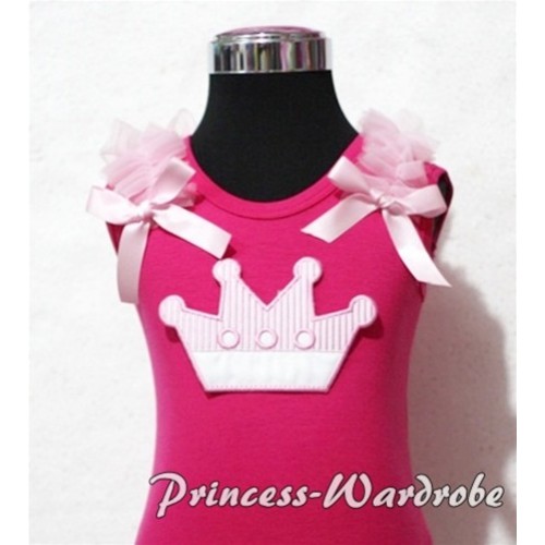 Hot Pink Tank Top with Light Pink Ruffles and Light Pink Bows & Crown Print TM156 