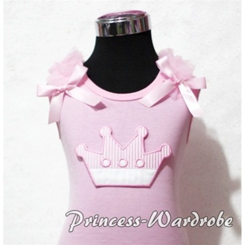 Pink Crown Light Pink Tank Top with Light Pink Ruffles and Light Pink Bows TM159 
