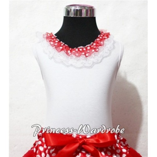 White Tank Tops with Minnie Dot Chiffon Lacing and One Rose 