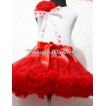 Red Pettiskirt with a Bunch of Red Rosettes and Red Sweet Heart Bow White Tank Top  MG10 