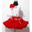 Red Pettiskirt with a Bunch of Red Rosettes and Red Sweet Heart Bow White Tank Top  MG10 