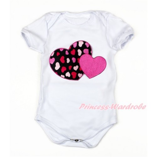 Valentine's Day White Baby Jumpsuit with Hot Pink Sweet Twin Heart Print TH456 