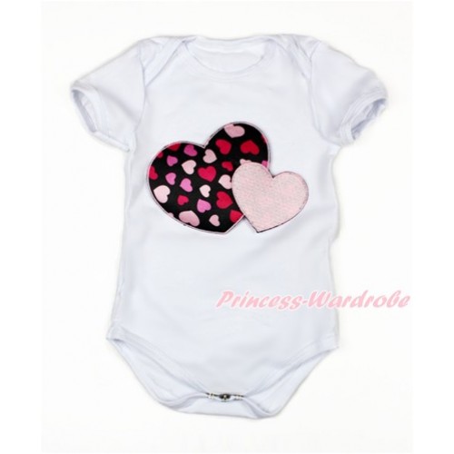 Valentine's Day White Baby Jumpsuit with Light Pink Sweet Twin Heart Print TH457 