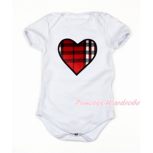 Valentine's Day White Baby Jumpsuit with Red Black Checked Heart Print TH459 