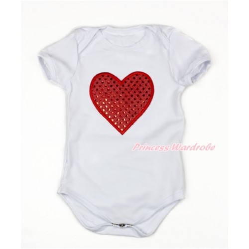 Valentine's Day White Baby Jumpsuit with Sparkle Red Heart Print TH461 