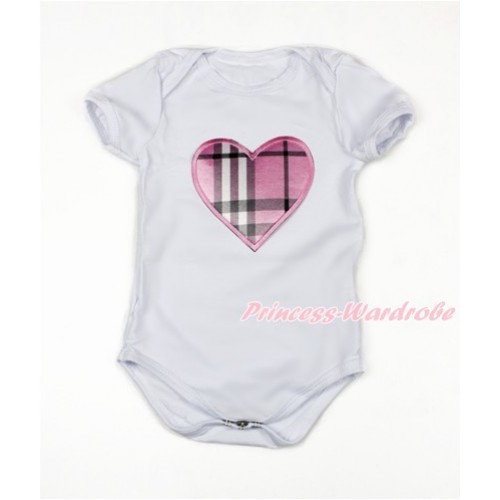 Valentine's Day White Baby Jumpsuit with Light Pink Checked Heart Print TH462 