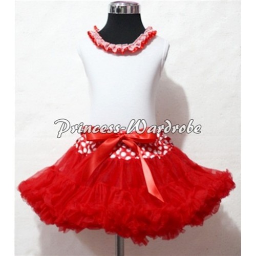 Hot Light Pink Chiffon Lacing One Rose White Tank Top with Minnie Dots Waist Red Pettiskirt MG12 