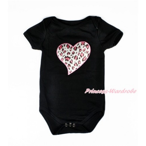 Black Baby Jumpsuit with Light Pink Leopard Heart Print TH296 