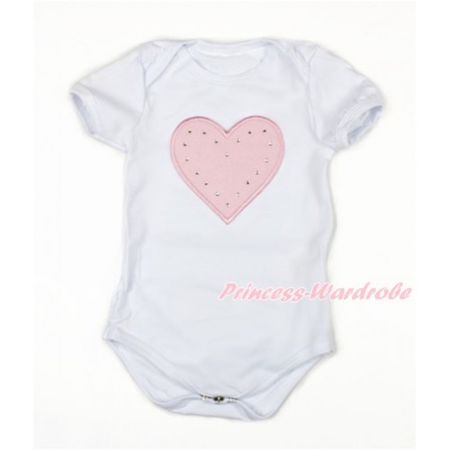 White Baby Jumpsuit with Light Pink Heart Print TH83 