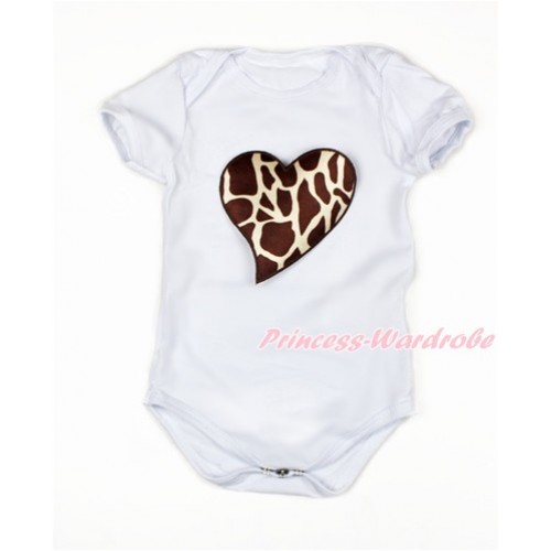 White Baby Jumpsuit with Brown Giraffe Heart Print TH289 