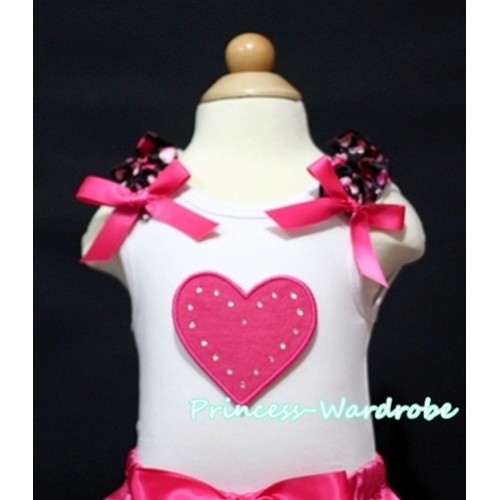 Hot Pink Sweet Heart White Tank Top with Hot Pink Heart Ruffles and Hot Pink Bow TM169 