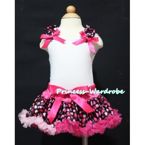 White Baby Pettitop & Hot Pink Heart Ruffles & Hot Pink Bow with Hot Pink Heart Baby Pettiskirt NG324 