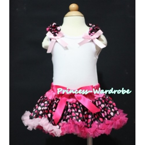 White Baby Pettitop & Hot Pink Heart Ruffles & Light Pink Bow with Hot Pink Heart Baby Pettiskirt NG325 
