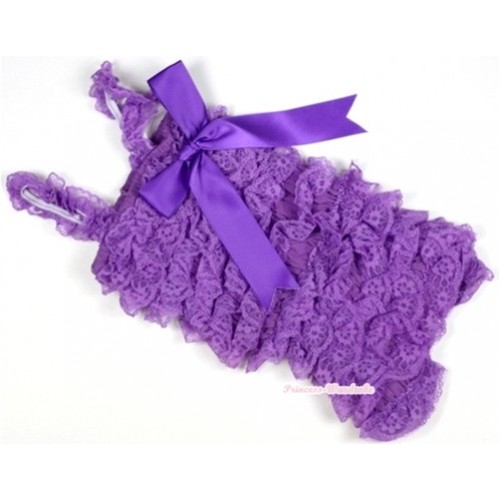 Dark Purple Lace Ruffles Petti Rompers with Straps with Big Bow LR140 