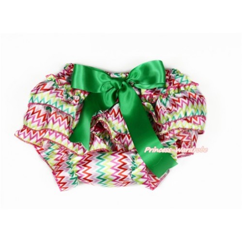 Easter Rainbow Wave Satin Layer Panties Bloomers With Kelly Green Bow BC194 