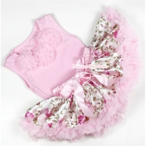 Light Pink Newborn Pettitop With Light Pink Rosettes with Light Pink Rose Fusion Pettiskirt BG045 