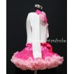 Hot Light Pink Pettiskirt  with Matching White Long Sleeves Top with Bunch Hot Light Pink Rosettes with Light Pink Bow MW02 