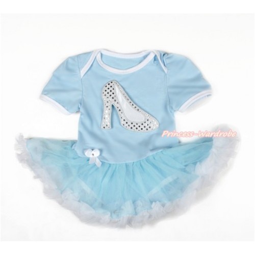 Light Blue Baby Jumpsuit Light Blue White Pettiskirt with Sparkle White High Heel Shoes Print JS3074 
