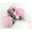 Leopard with Light Pink Ribbon Crib Shoes with Light Pink Rosettes S505 