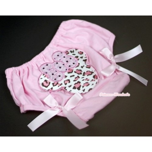 Light Pink Bloomer With Light Pink Leopard Minnie Print & Light Pink Bow BL92 