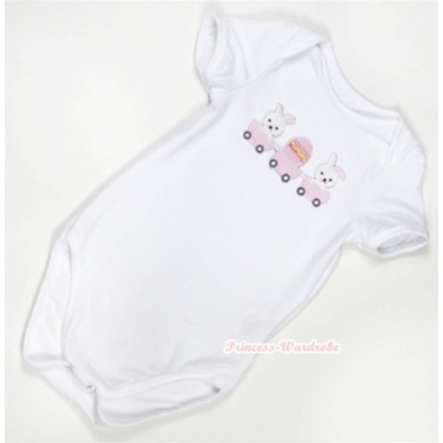 White Baby Jumpsuit with Bunny Rabbit Egg Print TH291 